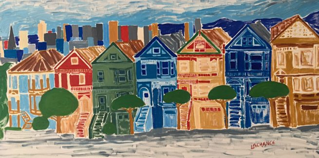 View from Alamo Square in San Francisco - Vue du Parc Alamo Square à San Francisco - 24 X 48 Dominic Lachance artiste peintre, motisme, painter, motism