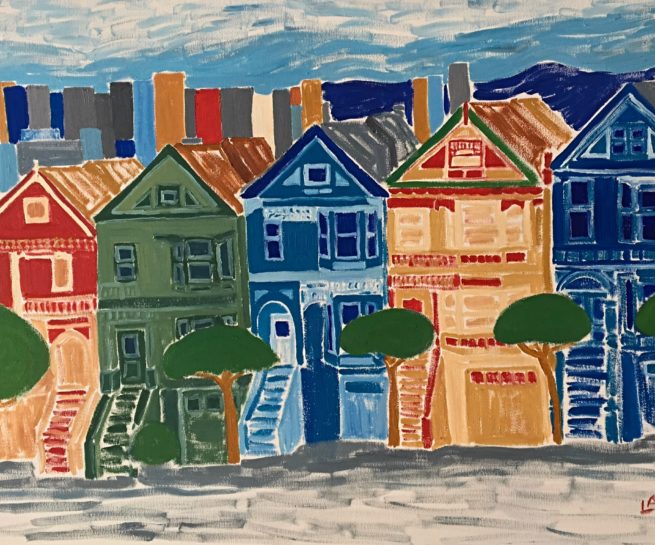 View from Alamo Square in San Francisco - Vue du Parc Alamo Square à San Francisco - 24 X 48 Dominic Lachance artiste peintre, motisme, painter, motism