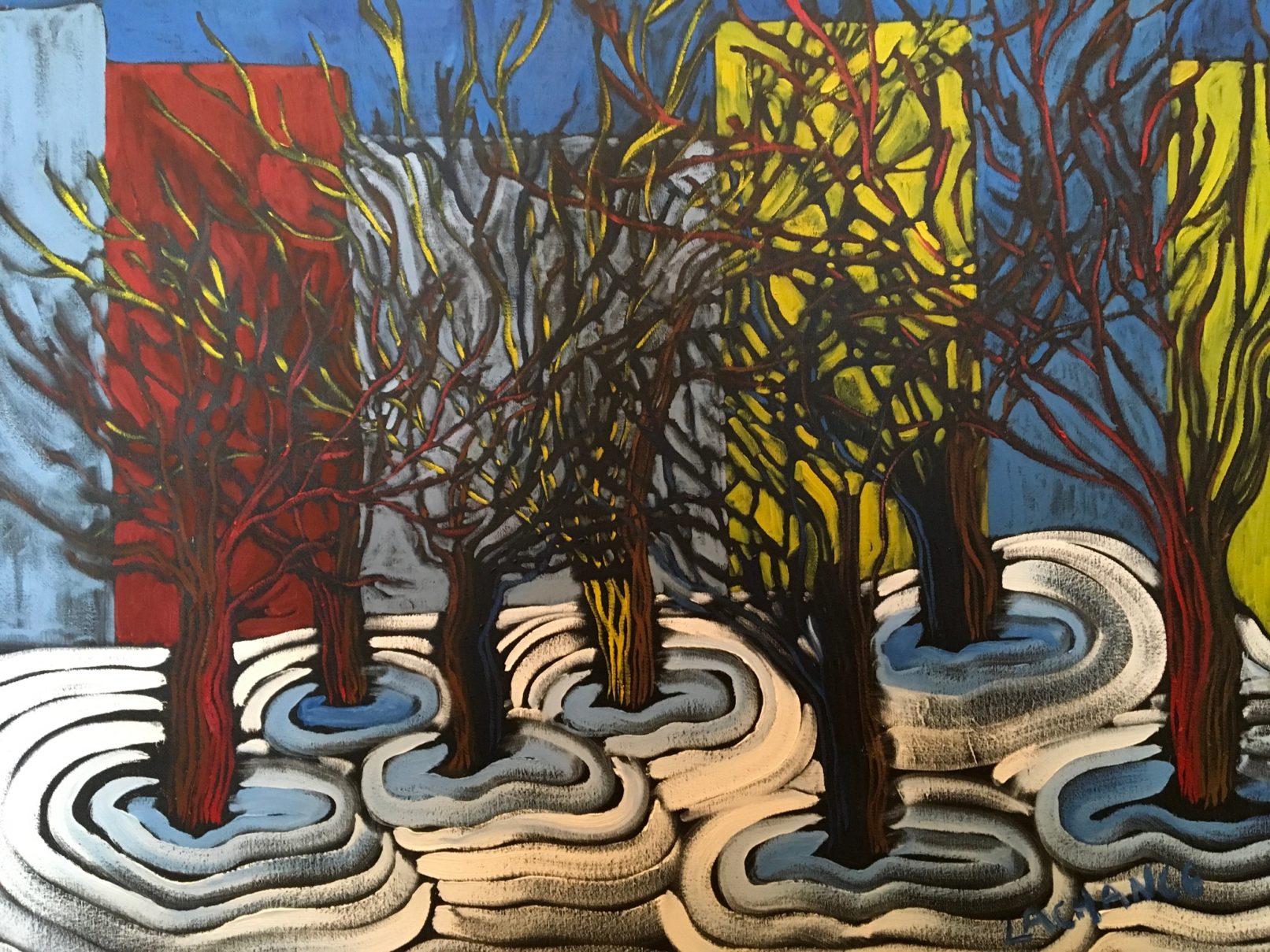 View of Central Park in the snow - Vue de Central Park dans la neige - 30 X 40 Dominic Lachance artiste peintre, motisme, painter, motism