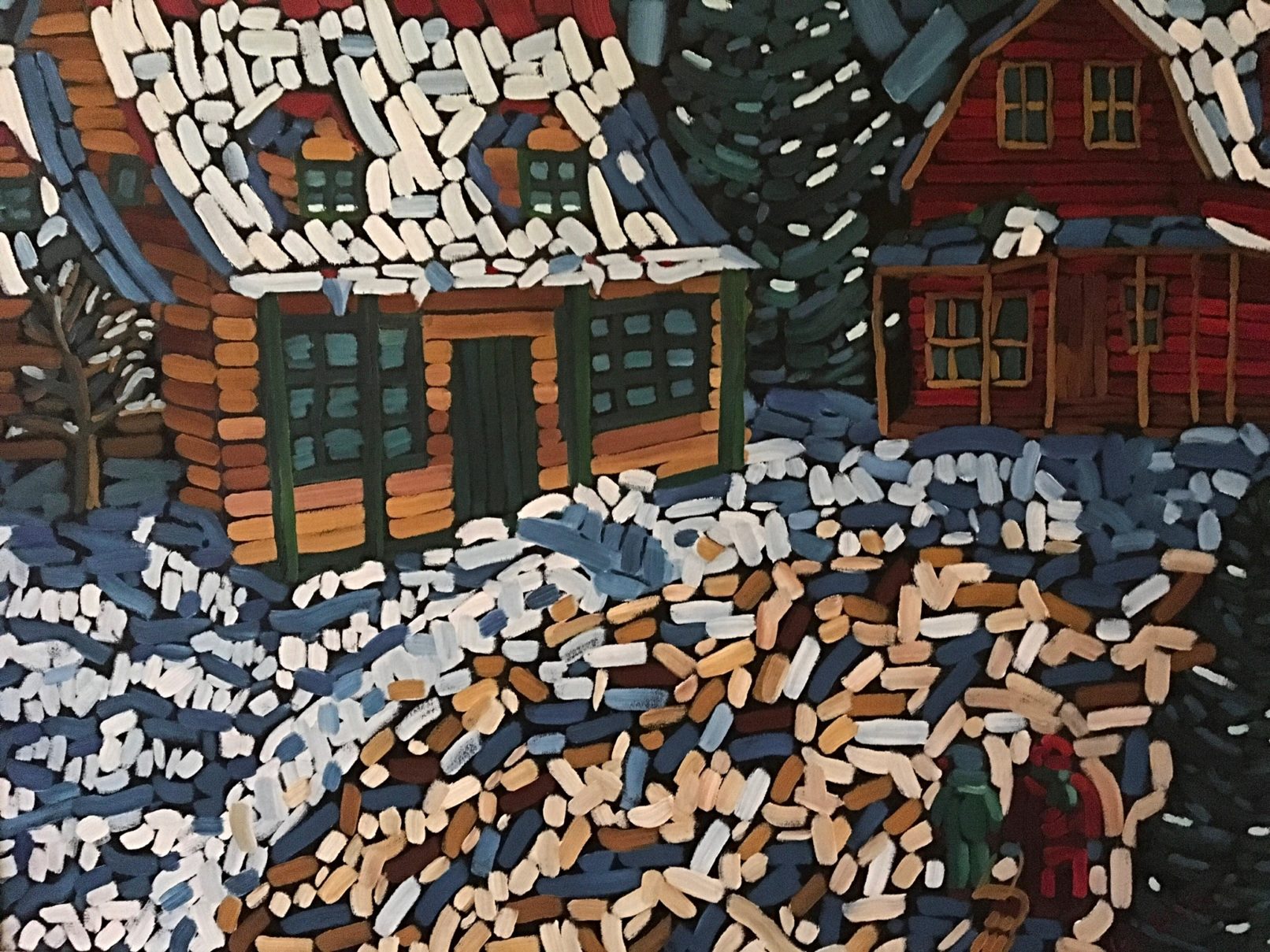 View of Canadian houses covered with snow - Vue de maisons canadiennes couvertes de neige - 30 X 40 Dominic Lachance artiste peintre, motisme, painter, motism