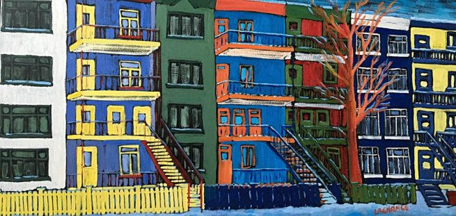 View of Fraser street, Quebec City in winter - Vue de la rue Fraser à Québec en hiver - 24 X 48 Dominic Lachance artiste peintre, motisme, painter, motism