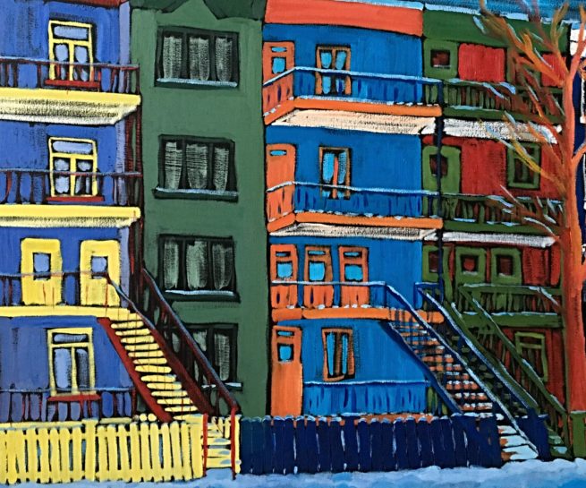 View of Fraser street, Quebec City in winter - Vue de la rue Fraser à Québec en hiver - 24 X 48 Dominic Lachance artiste peintre, motisme, painter, motism