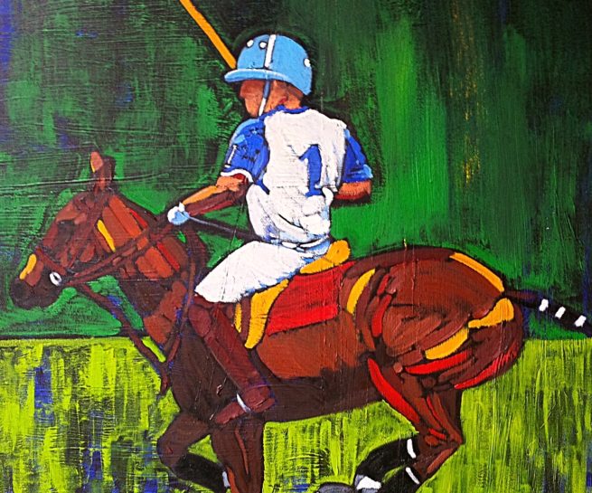 View of a polo player in Ste-Marthe near Montreal, Quebec, Canada- Vue d'un joueur de polo à Ste-Marthe près de Montréal, Canada - Dominic Lachance artiste peintre, motisme, painter, motism