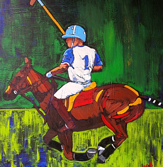 View of a polo player in Ste-Marthe near Montreal, Quebec, Canada- Vue d'un joueur de polo à Ste-Marthe près de Montréal, Canada - Dominic Lachance artiste peintre, motisme, painter, motism