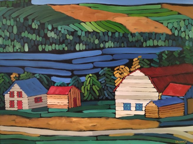View of a landscape on the shore of St-Lawrence River near Quebec City - Vue d'un paysage de campagne en bordure du Fleuve St-Laurent près de Québec - 30 X 40 Dominic Lachance artiste peintre, motisme, painter, motism