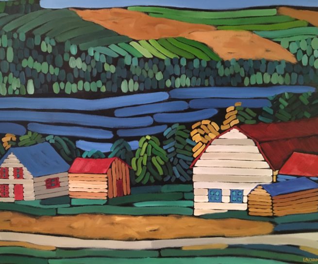 View of a landscape on the shore of St-Lawrence River near Quebec City - Vue d'un paysage de campagne en bordure du Fleuve St-Laurent près de Québec - 30 X 40 Dominic Lachance artiste peintre, motisme, painter, motism