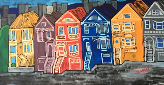 View of the Painted Ladies in San Francisco, California - Vue des Painted Ladies à San Francisco, Californie - 24 X 48 Dominic Lachance artiste peintre, motisme, painter, motism