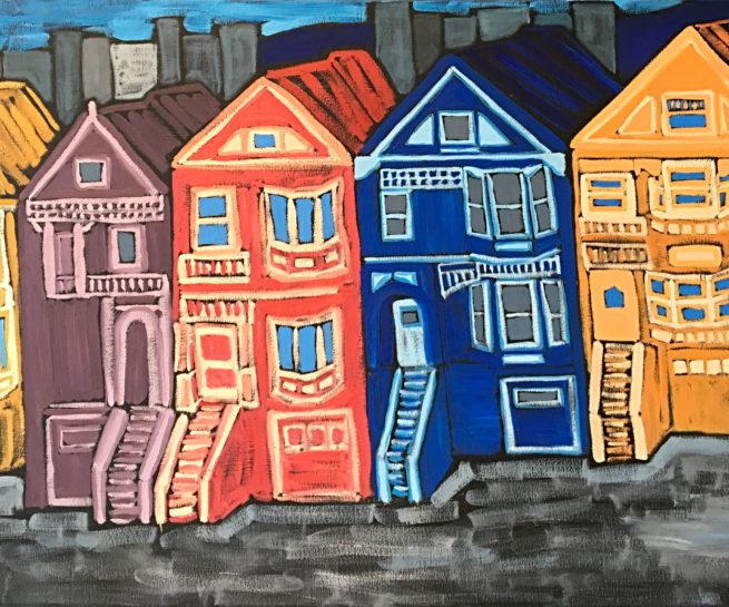 View of the Painted Ladies in San Francisco, California - Vue des Painted Ladies à San Francisco, Californie - 24 X 48 Dominic Lachance artiste peintre, motisme, painter, motism