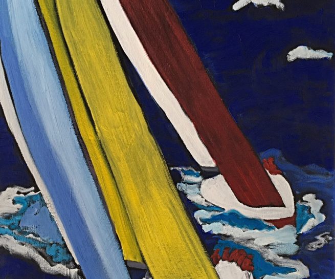 View of a sailing regatta - Vue d'une régate - 36 X 18 Dominic Lachance artiste peintre, motisme, painter, motism