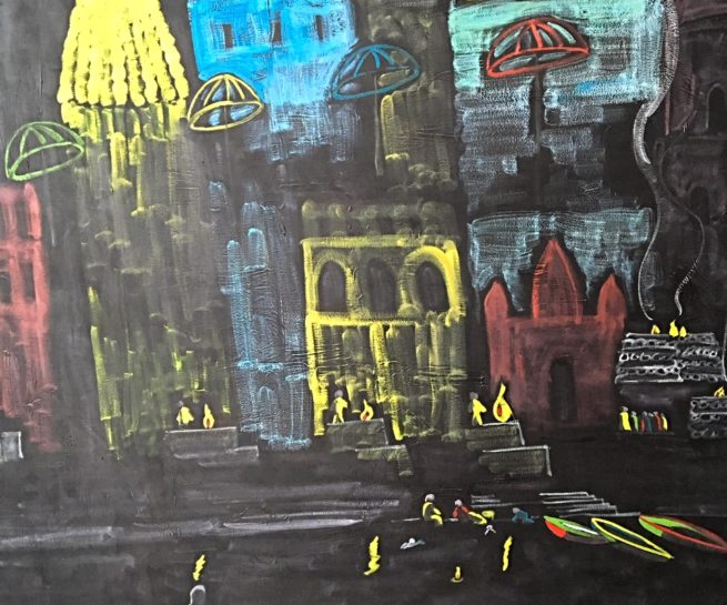 View of a procession in Varanasi, India - Vue d'une procession à Varanasi, Inde - 72 X 48 Dominic Lachance artiste peintre, motisme, painter, motism