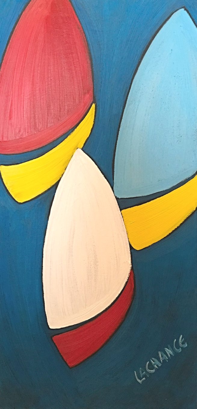View of sailboats upwind - Vue de voiliers au près - 36 X 18 Dominic Lachance artiste peintre, motisme, painter, motism