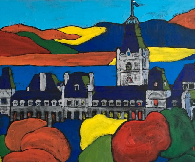 View of the Quebec Parliement from my condo - Vue du Parlement de Québec de mon condo - 24 X 48 Dominic Lachance artiste peintre, motisme, painter, motism